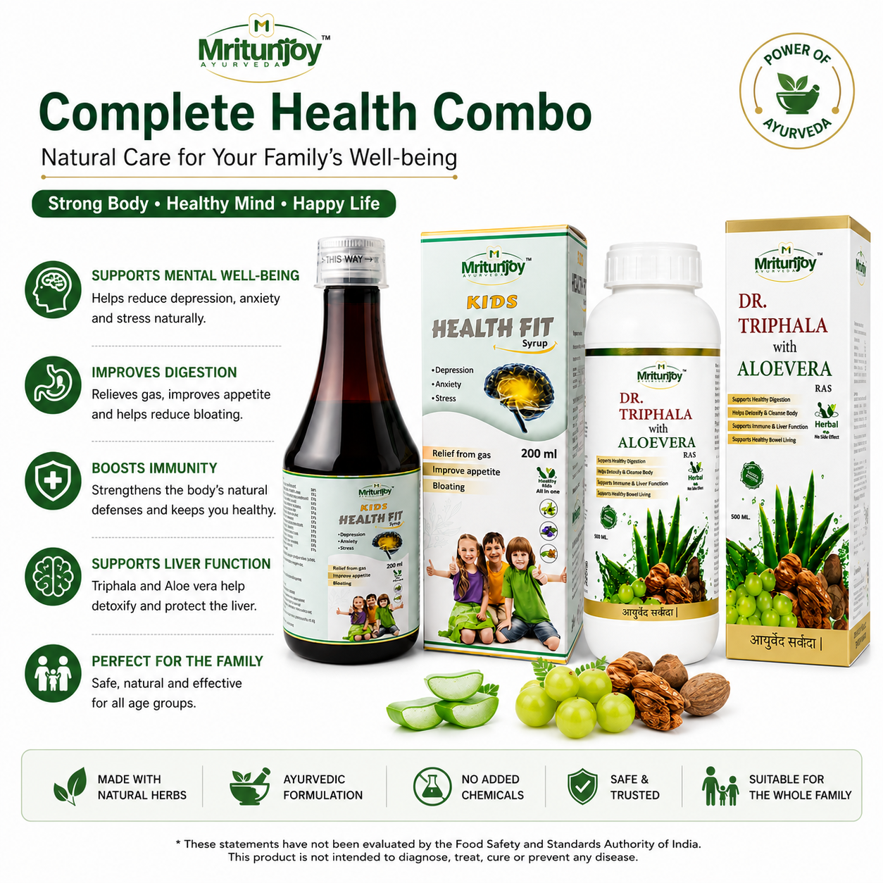 Triphala With Aloe Vera & Kids Health Fit Syrup Combo